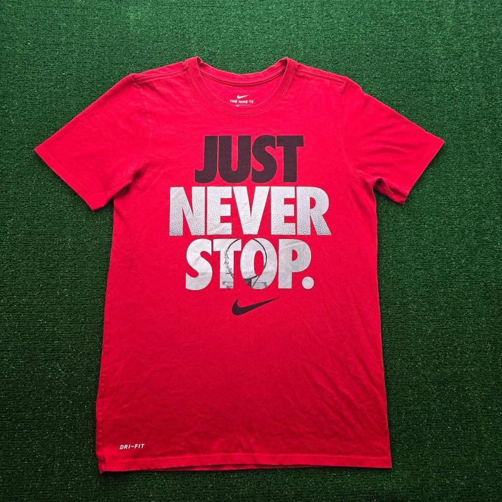 Nike Dri Fit Just Never Stop Graphic Tshirt Mens Small Red Basketball Athletic
